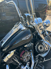 Load image into Gallery viewer, Harley-Davidson Road King with HRS 444.4 four speaker immersive stereo system showing billet 3.5 inch handlebar speakers and 6.5 inch highway bar speaker pod