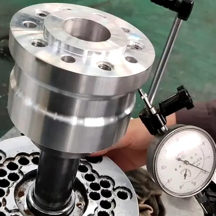 Dial indicator measuring hub runout on a Havoc billet wheel