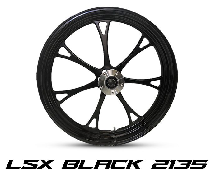 Detail view of Havoc LSX black 21-inch dual-disc wheel