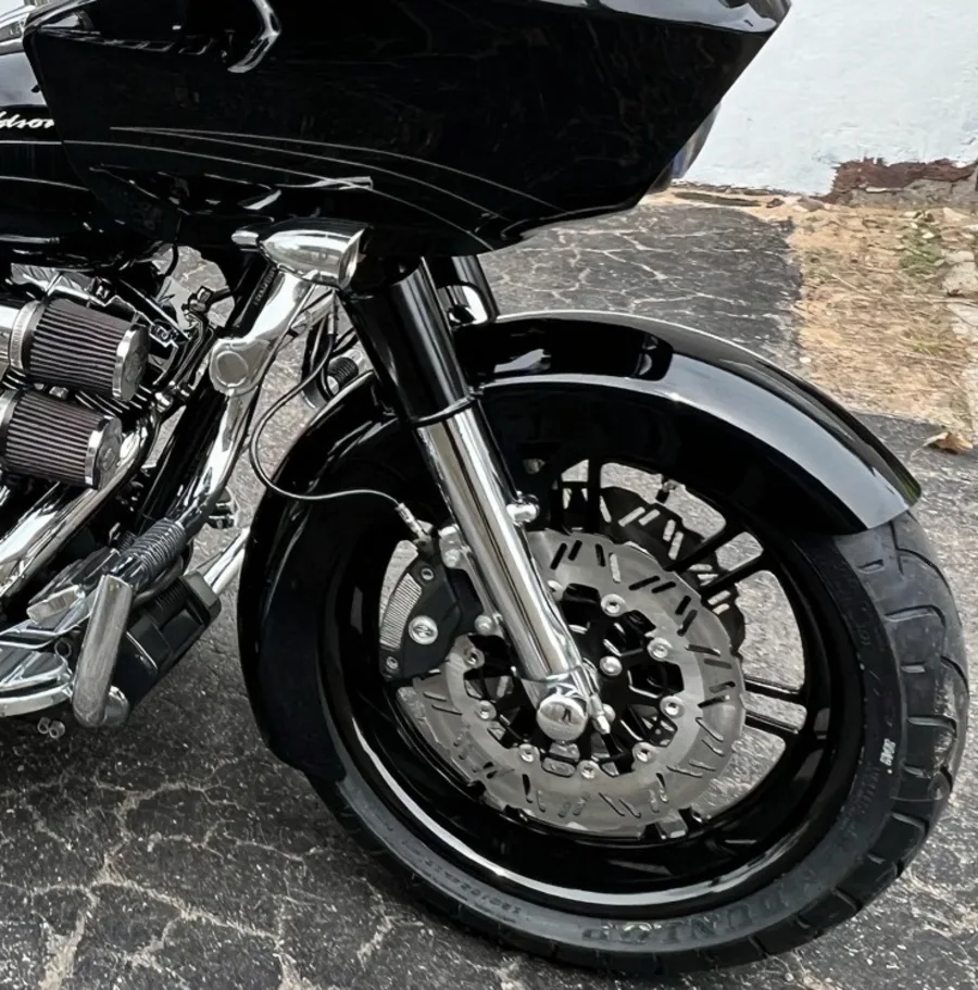 Harley-Davidson with an 18 x 5.5 inch Havoc 7-Spoke fat front wheel