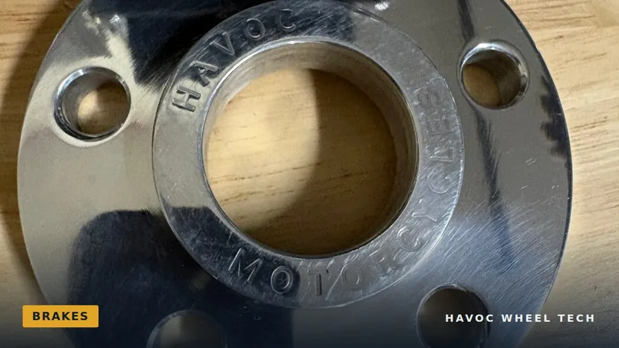 Polished Havoc rotor spacer used to position a brake rotor