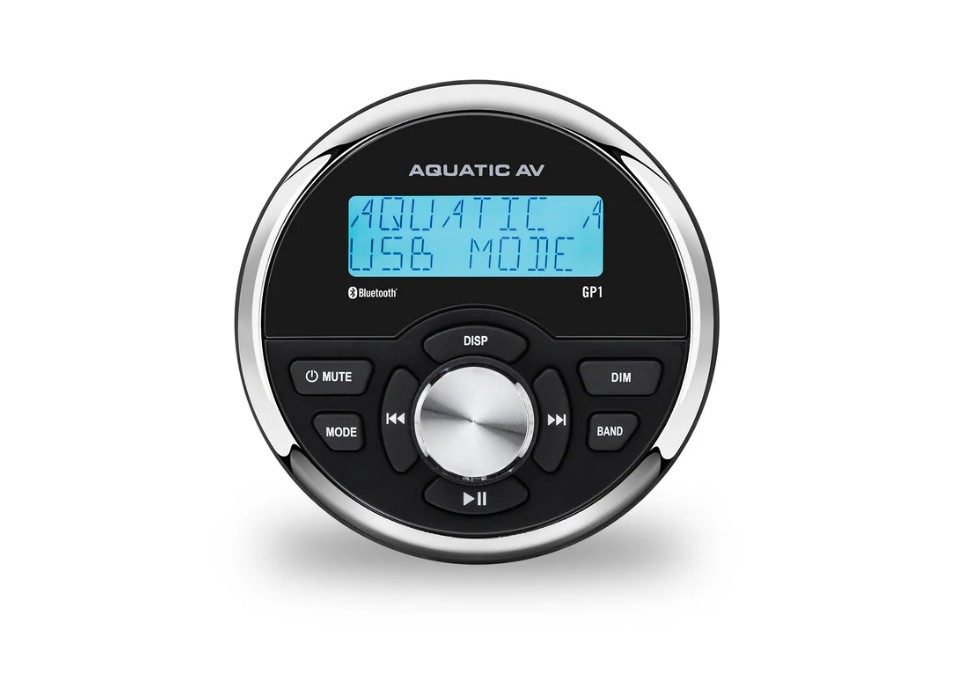 Aquatic AV GP1 Bluetooth Gauge Stereo integrated into Havoc billet nacelle cap for Road King