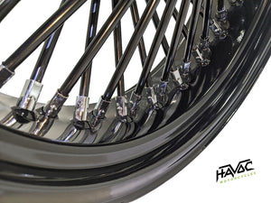 Fat Spoke Wheel, 21 x 3.5 Single Disc Front, Black, FXST/C/S Softail Standard and Softail Custom 2000-2006 when installed with included axle spacers